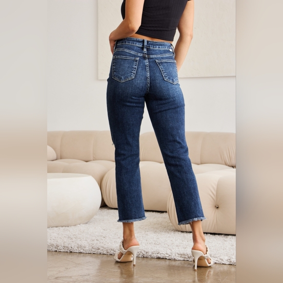 RFM Crop Dylan Full Size Tummy Control Distressed High Waist Raw Hem Jeans - Picture 9 of 16